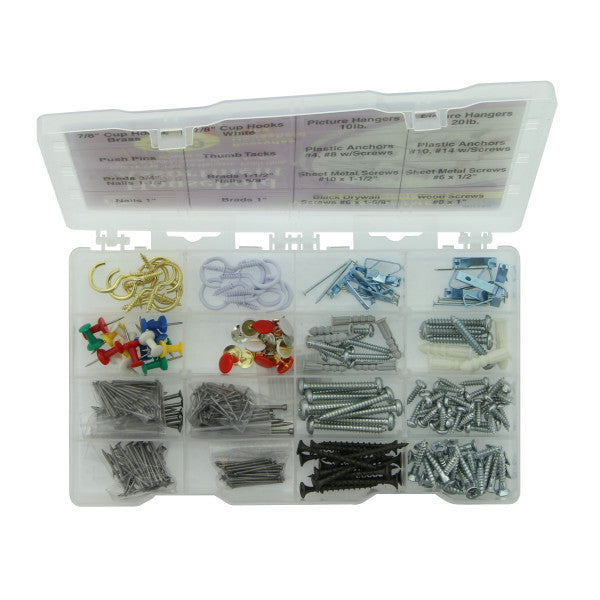 (360 piezas) Kit surtido de tornillos, clavos, ganchos y tachuelas