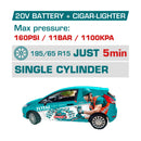 Compresor de Aire Inalámbrico Automático 20V con Luz LED, pantalla digital y Adaptadores. 160 PSI. No incluye batería ni cargador.