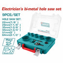 Sierras brocas cilindricas Perforadoras Bimetálicas HSS M3 Adaptadores Hexagonales y Rosca. Tamaño de 22mm a 64mm para Cortes Precisos en Metal y Madera. Set de 9 piezas.