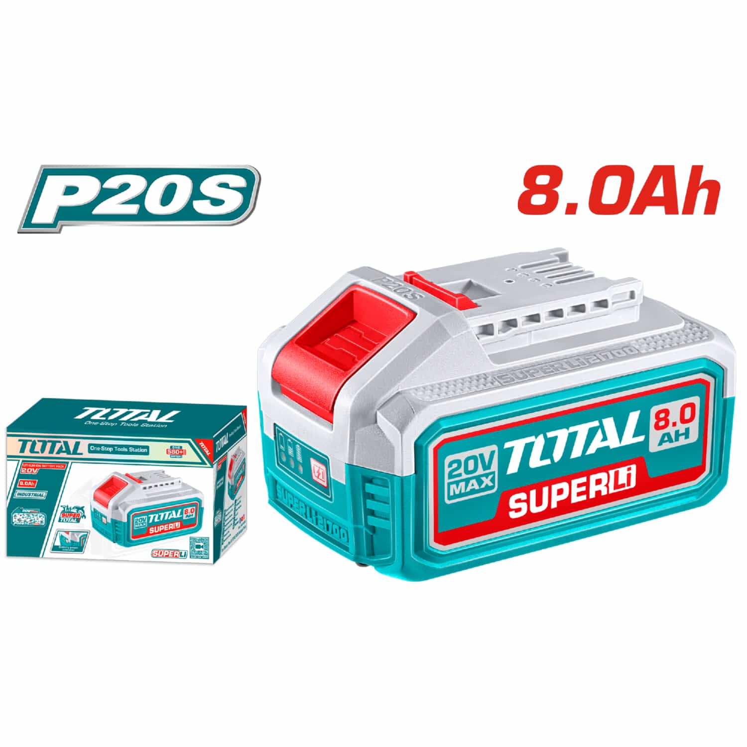 Batería 20V 8.0Ah. Indicador Led de carga. Compatible con múltiples Herramientas Total