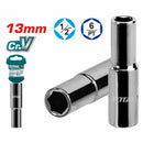 Socket Largo de 6pts Hexagonal 1/2" de 13 mm. Material: 50BV30, Tratamiento termico, niquelado negro