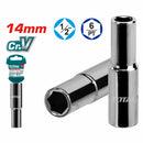 Socket Largo de 6pts Hexagonal 1/2" de 14 mm. Material: 50BV30, Tratamiento termico, niquelado negro