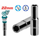 Socket Largo de 6pts Hexagonal 1/2" de 22 mm. Material: 50BV30, Tratamiento termico, niquelado negro