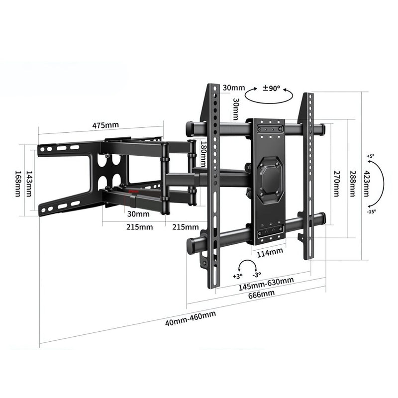 Soporte De TV De Pared Ajustable Para Pantallas 40-75” Con Ajuste de Inclinación +5° a -15° Y VESA 600x400 mm.