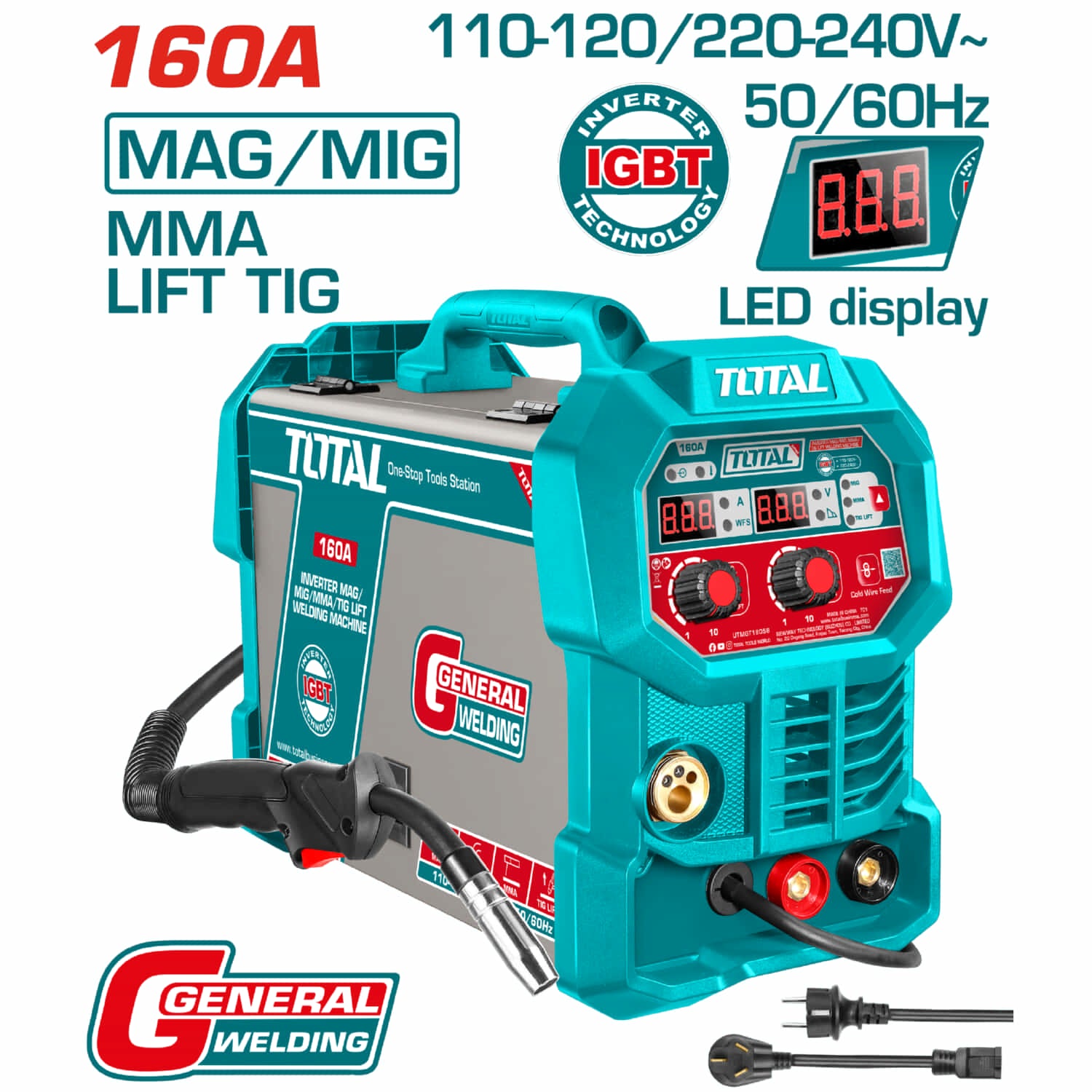 Máquina de soldar Inverter MAG MIG MMA TIG 160A 110V-220V Pantalla LED