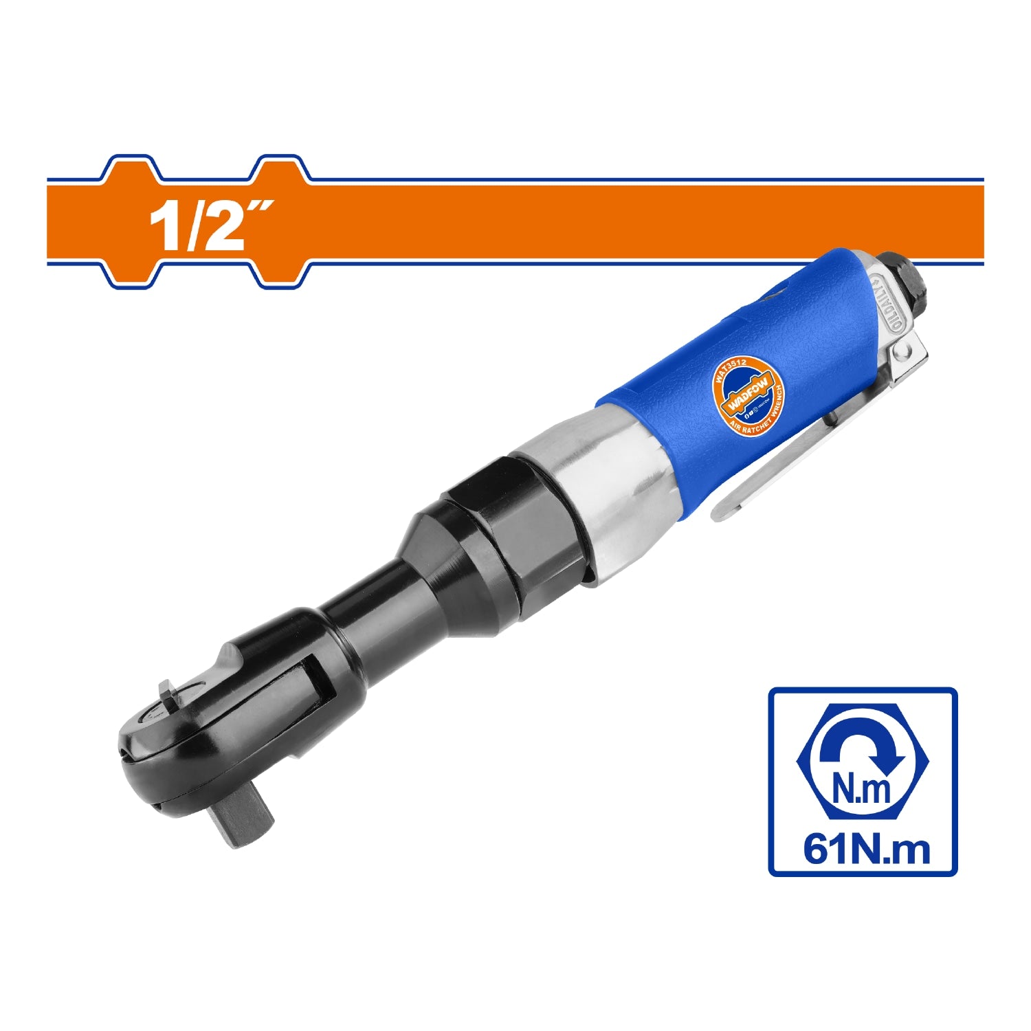 Ratchet Llave de trinquete de aire neumática 1/2" 61Nm 150rpm Sin enchufe rápido. Escape frontal.