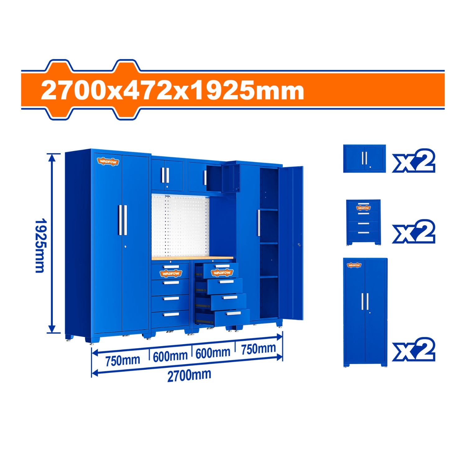 Armario Gabinete para Herramientas. 2700x472x1925mm. 6 piezas. Ideal en taller o bodega.