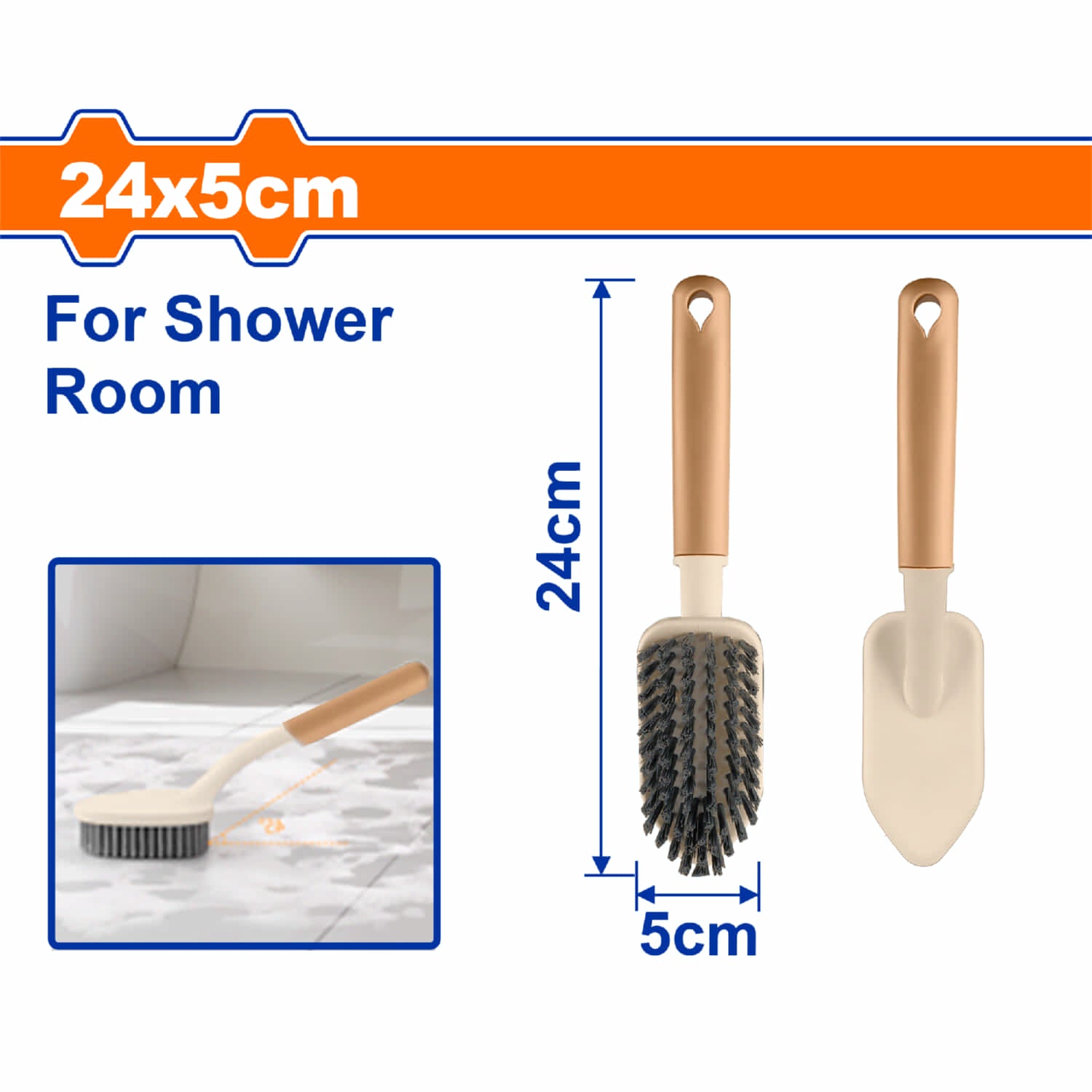 Cepillo para baños y losas 24x5cm Material plástico. Ideal para duchas y tinas de baño.