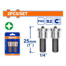 Puntas De Destornillador PH2 1/4" X25mm Con Limitador Acero S2 Set de 2 Piezas. Punta Con Tope.