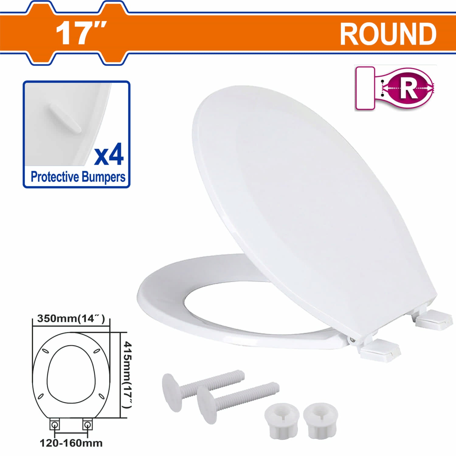 Tapa de asiento redondo para inodoro 17" Color blanco Incluye tornillos y tuercas. Tapa de poceta.