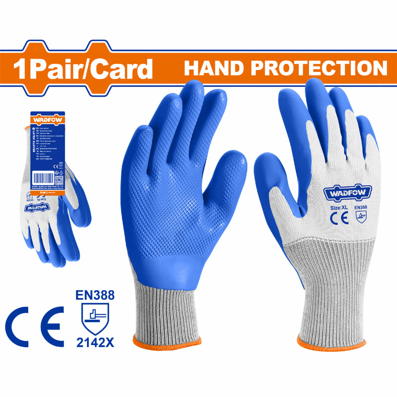 Guantes de látex Palma texturizada Tejido sin costuras. Uso con carga pesada. Talla XL Calibre 13 Se vende en par.