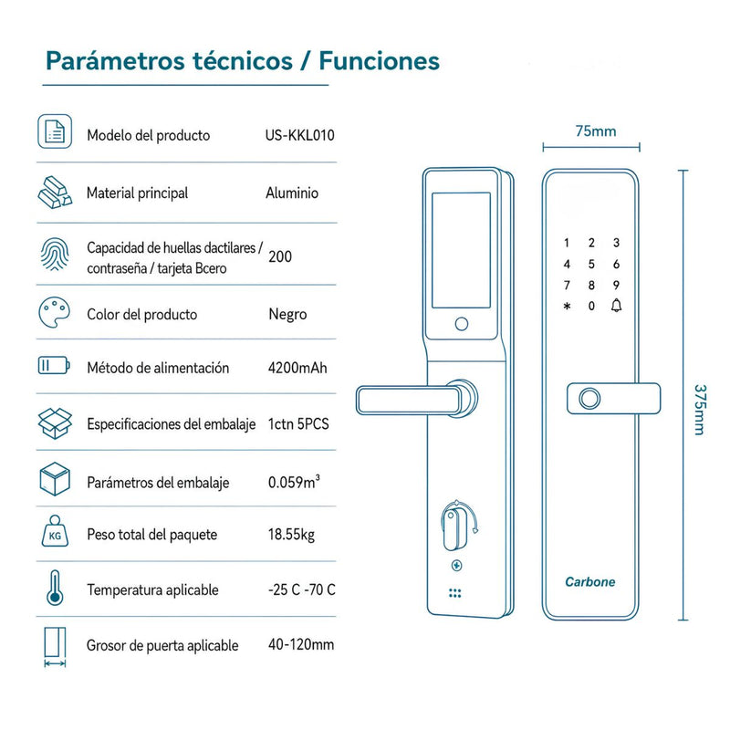 Cerradura Inteligente Digital Cerrojo Smart Lock 6 en 1. Llave Huella contraseña Bluetooth Camara app fácil de instalar