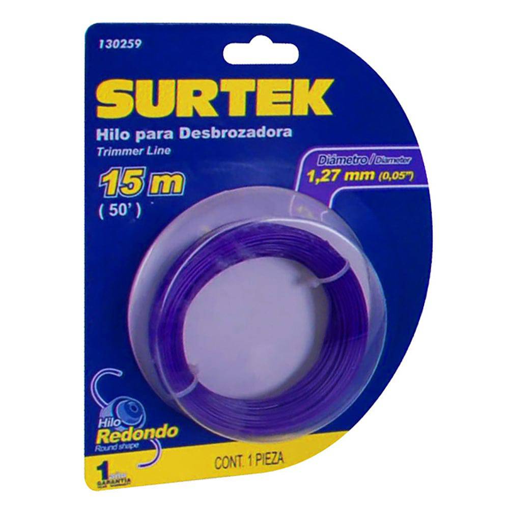 Nylon Redondo Para Desbrozadora En Blíster 1.27Mm X 15 Mt Surtek