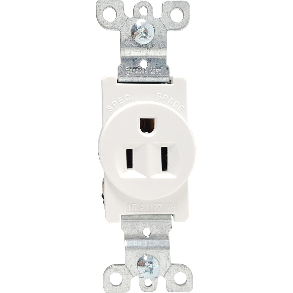 Tomacorriente sencillo. 2 Polos/3Wire. Nema 5-15R. 15A-125Volt. 60Hz. Incluye Tornillos.