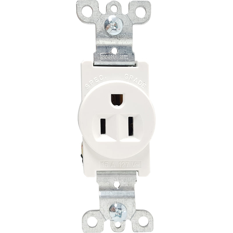 Tomacorriente sencillo. 2 Polos/3Wire. Nema 5-15R. 15A-125Volt. 60Hz. Incluye Tornillos.