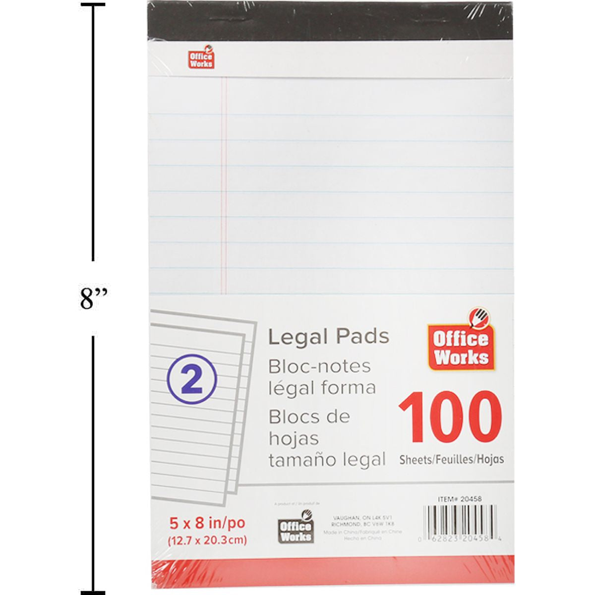 Bloc de notas para 50 hojas, 5 x 8 ", blanco