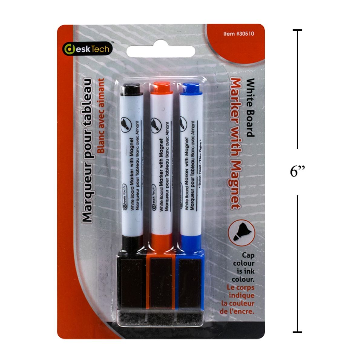 Desk Tech Marcador para pisarra blanca magnético de 3 colores con borrador