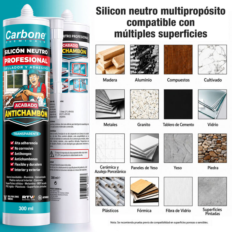 Silicón Neutro Transparente Multipropósito Resistente a rayos UV 300 ml Calidad Profesional. Sellador Silicona.