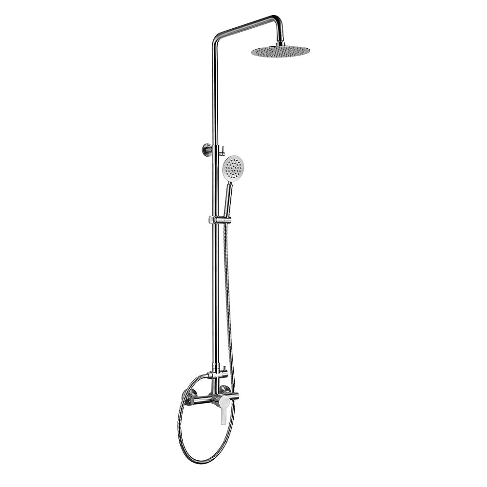 Regadera ducha de pared en juego. Acero inox. Cabeza 8". NESSATI