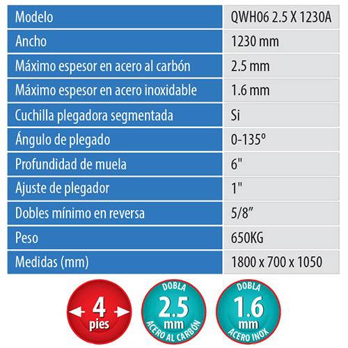 Dobladora Laminas Manual De Muelas Largo 1.23 Mt/4 Pies Para Acero Al Carbon 2.5 Mm/