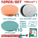 Disco de Lana 180mm, Almohadilla de pulido. Papeles de Lijado (P80, P120, P240) Compatible con TAPLI2018. Para pulido y rectificado. Set de 12 piezas. Para pulidora discos tela. Para pulir