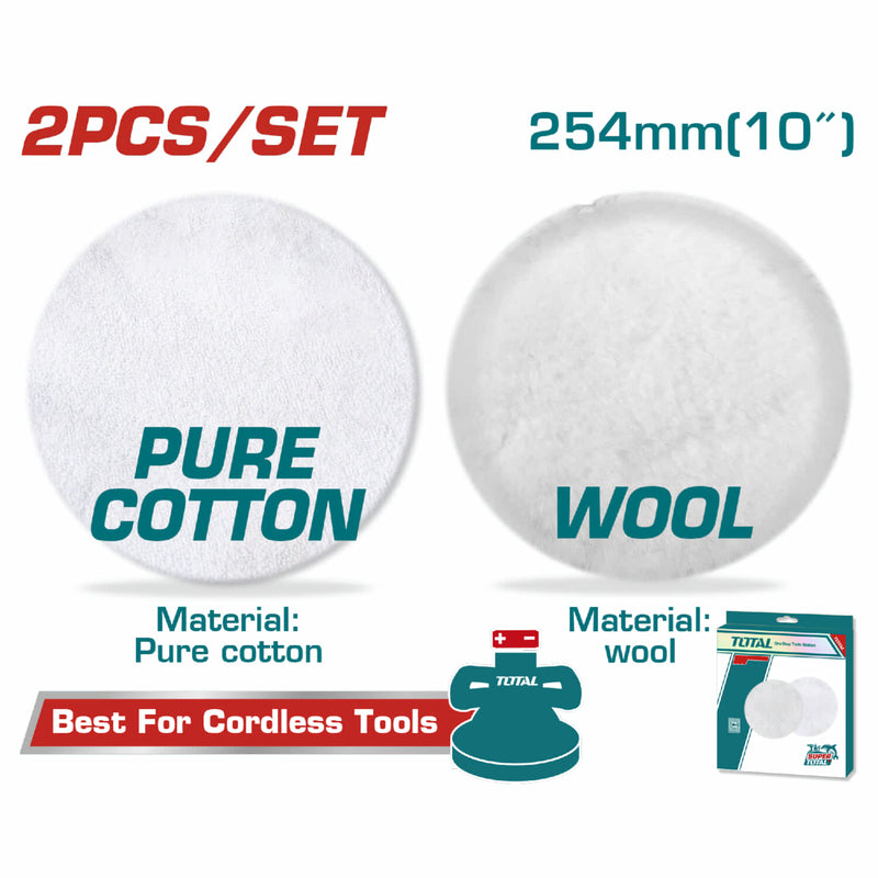 Almohadillas para pulir y limpieza de Lana y Algodón Puro 10" Set de 2 Piezas. Ideal para TOPLI2001 para pulidora discos tela