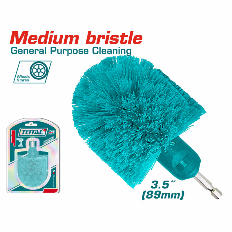 Cepillo de cerdas medianas 360º. Ideal: Pisos, porcelana, granito. Vástago 1/4" hexagonal.  Para drill