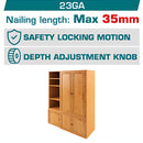 Clavadora de madera 20V Clavos de 10-35mm. Capacidad de 140 pzs. Ideal para decoración. No incluye batería ni cargador.