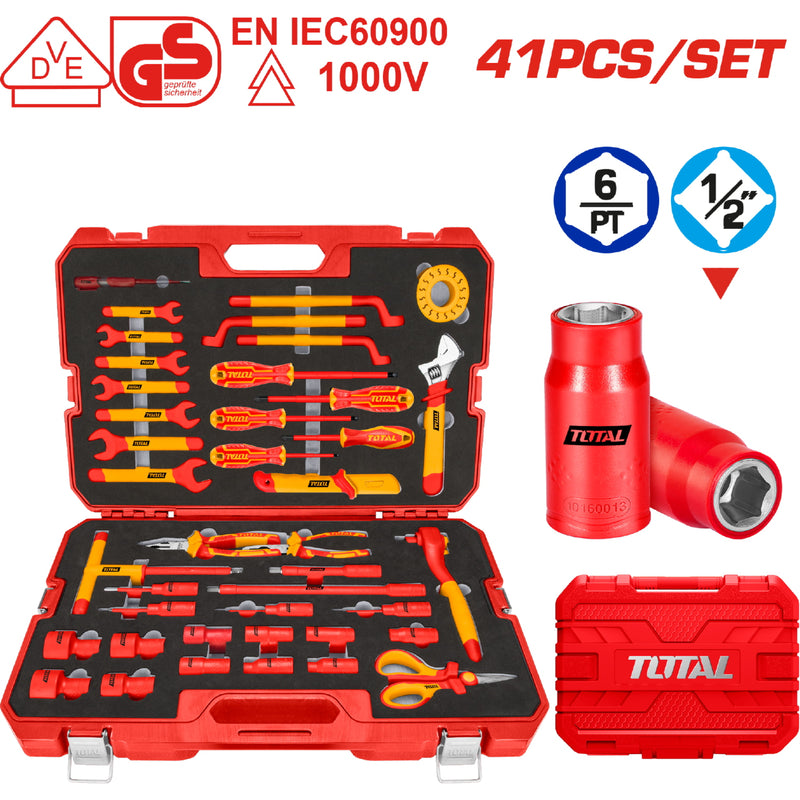 Herramientas Aisladas Certificación 1000V para electricistas. Set de 41 piezas (dados, alicates)