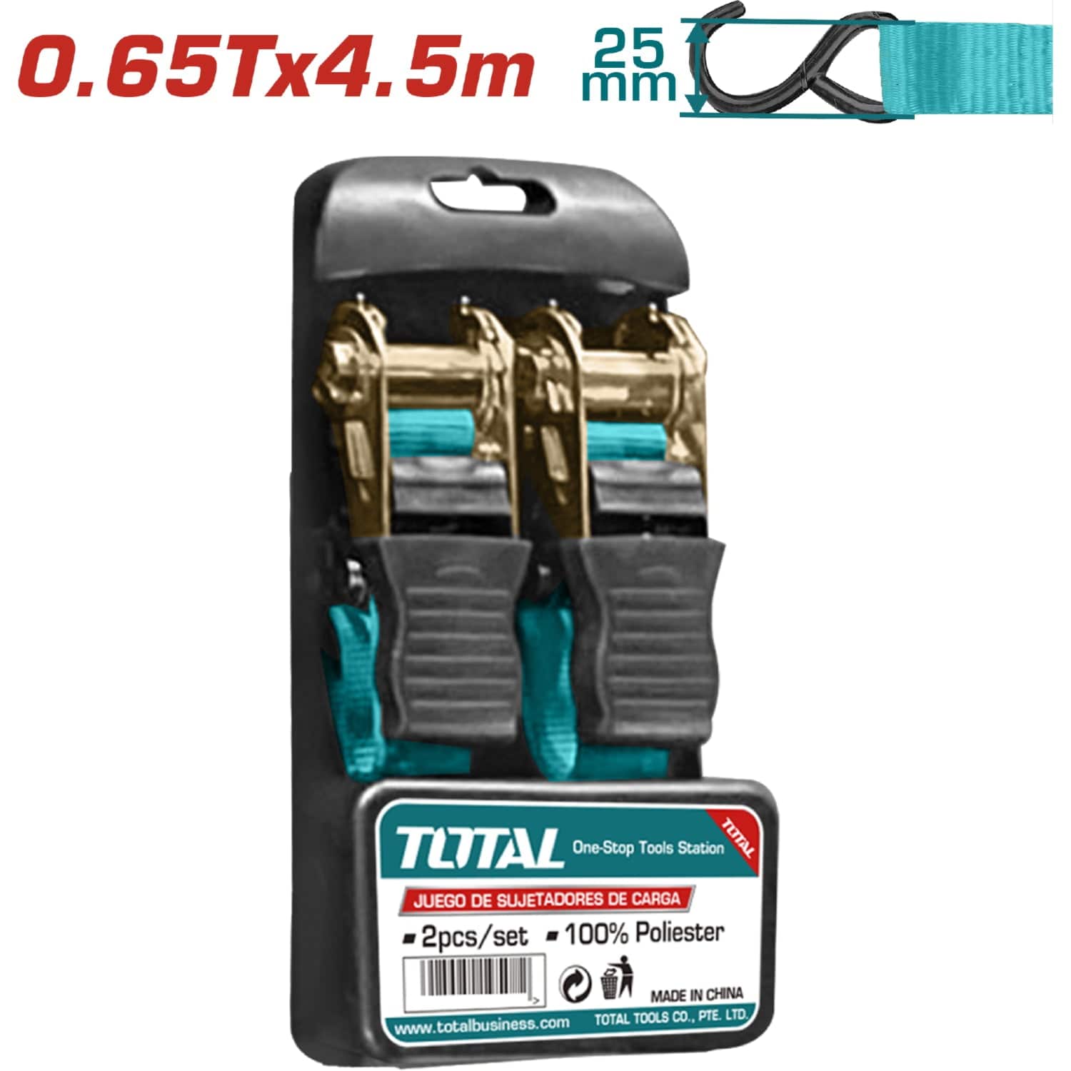 Sujetadores Y Tensores Tipo Matraca 4.5M X 25Mm. 0.65T. ( Set De 2)