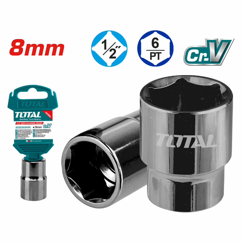 Socket 1/2" hexagonal 8mm. Material 50BV30 de alta dureza