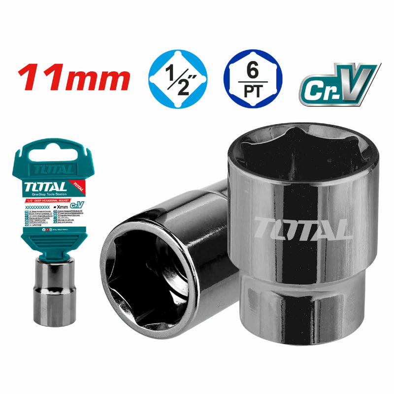 Socket 1/2" hexagonal 11mm. Material 50BV30 de alta dureza