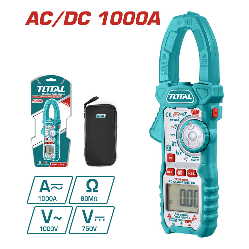 Amperímetro pinza amperimétrica 6000 Counts Data Hold DC/AC 1000A