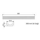 Barra de transmision de aluminio. Canal de 19.5 mm. Largo de 300 mm. Agujero de 6 mm en los extremos