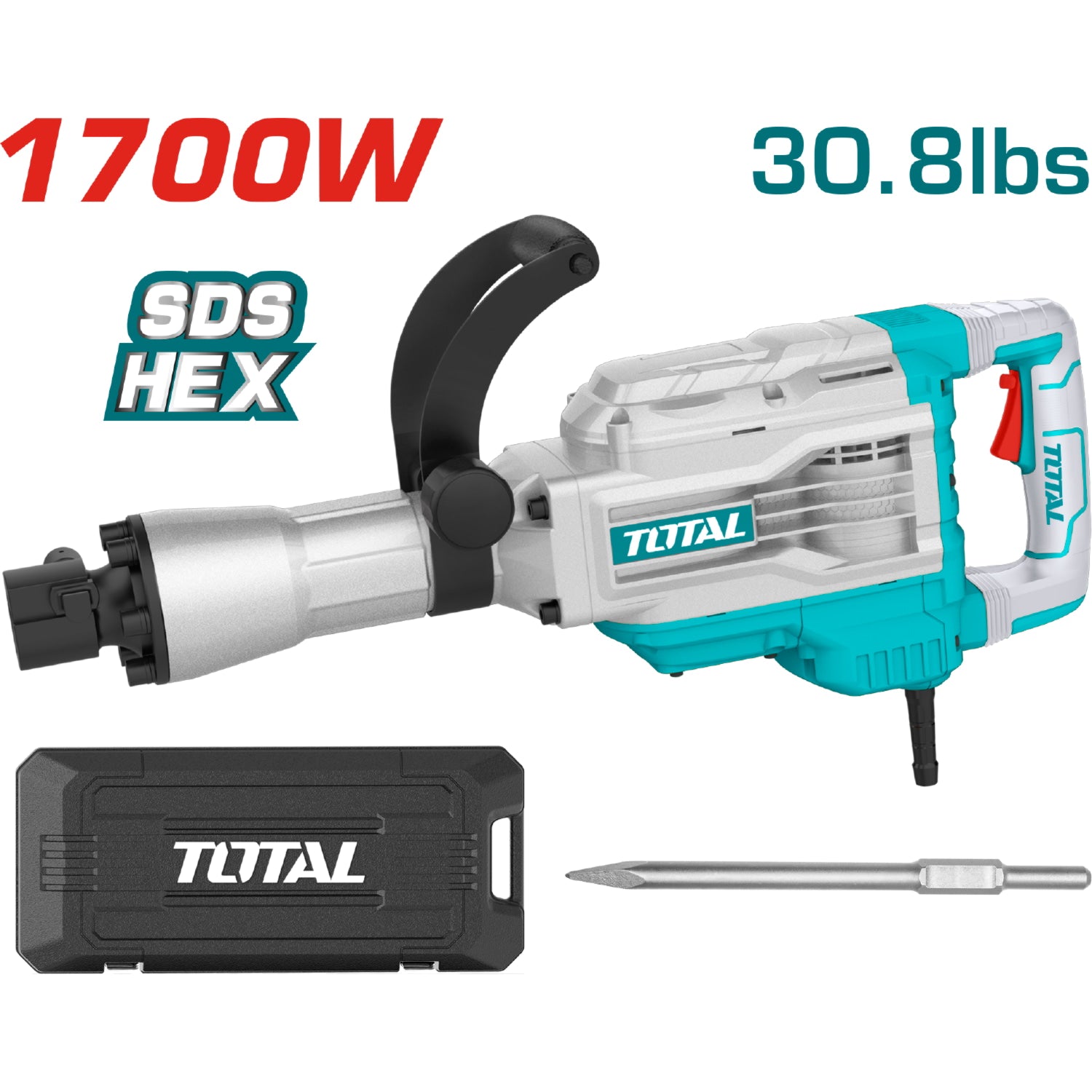 Demoledor SDS MAX 1700W,110-120V ~ 50 / 60Hz, 1400bpm, 45J,(1 cincel incluido)