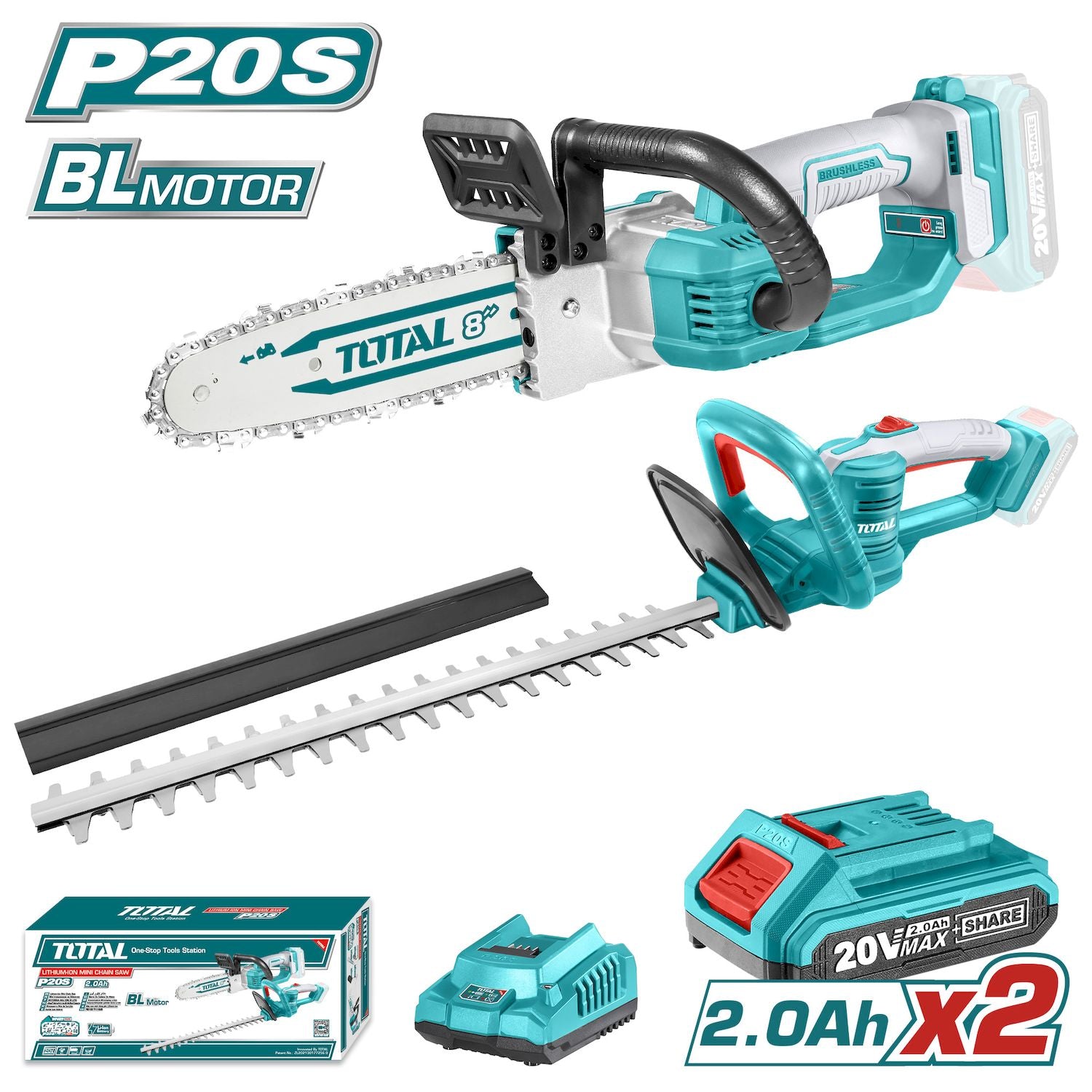 Combo del mes Total 20V MotoSierra de Cadena Inalámbrico y Cortasetos Inalámbrico (POCAS UNIDADES)