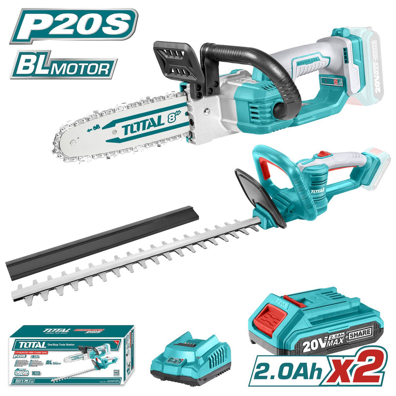 Combo del mes Total 20V MotoSierra de Cadena Inalámbrico y Cortasetos Inalámbrico (POCAS UNIDADES)