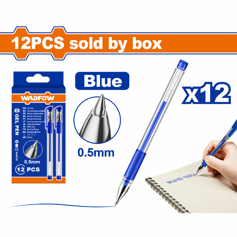 Bolígrafos de gel punta 0.5mm Azul Set de 12 pzas Agarre cómodo. Pluma gel.
