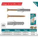 10 Pza/ Juego Tornillos T5.0X50mm  Y Taco 8X40 Mm Cab Conica Estrella Pozidrive . Galvanizado.