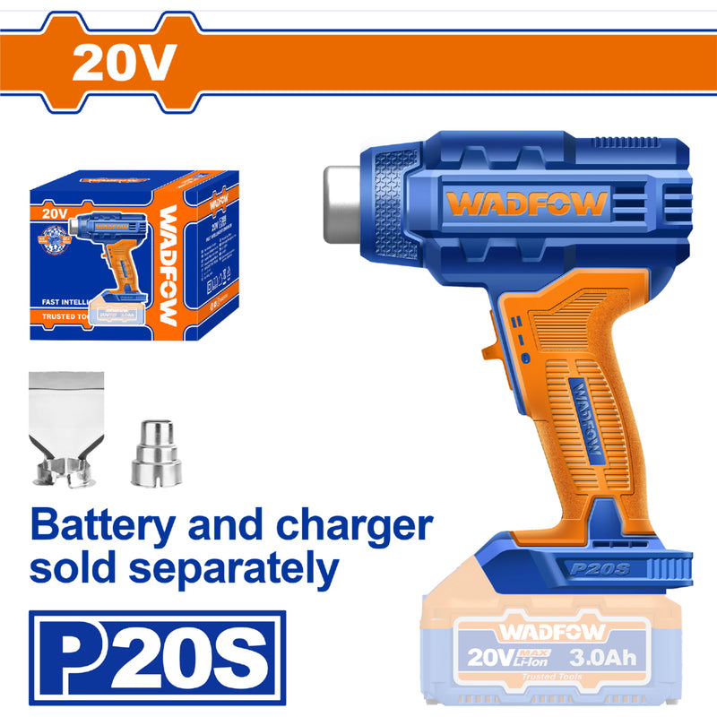 Pistola de calor Inalámbrica. 20V. 300/550°C. Batería y cargador por separado. Incluye accesorios.