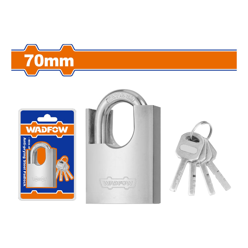 Candado acero antipalanca 70mm. Cilindro de latón. Incluye 4 llaves. Anti-intrusión.