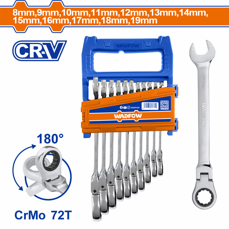 Llaves Combinadas Flexibles Ratchet 12 pzas 72T 8-19mm Pulido 180° Cr-V SET