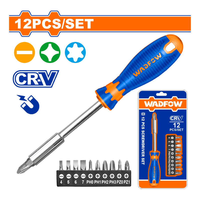 Puntas para destornillador de 1/4" Cr-V SL PH PZ Magnético. Set 12 piezas.