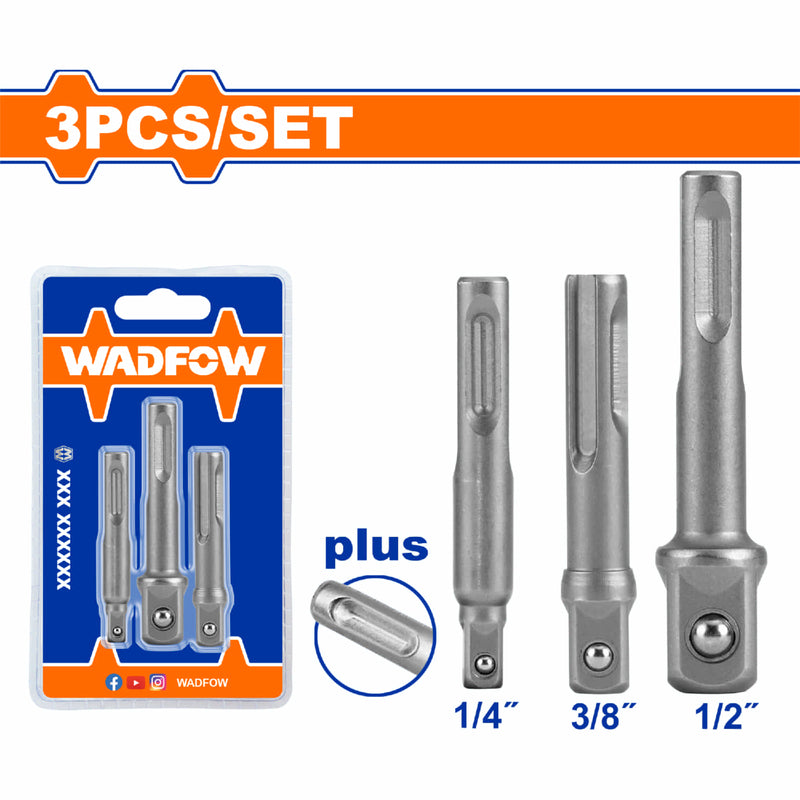Adaptadores para sockets 1/4", 3/8", 1/2". SDS Plus. Material 50BV30. Set de 3 piezas.