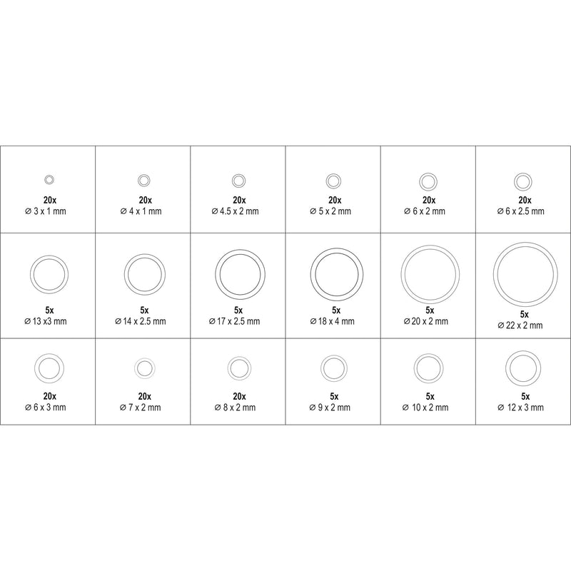 Sellos juntas tóricas HNBR aires acondicionados. Orings anillos alta calidad (225pcs Surtidas)