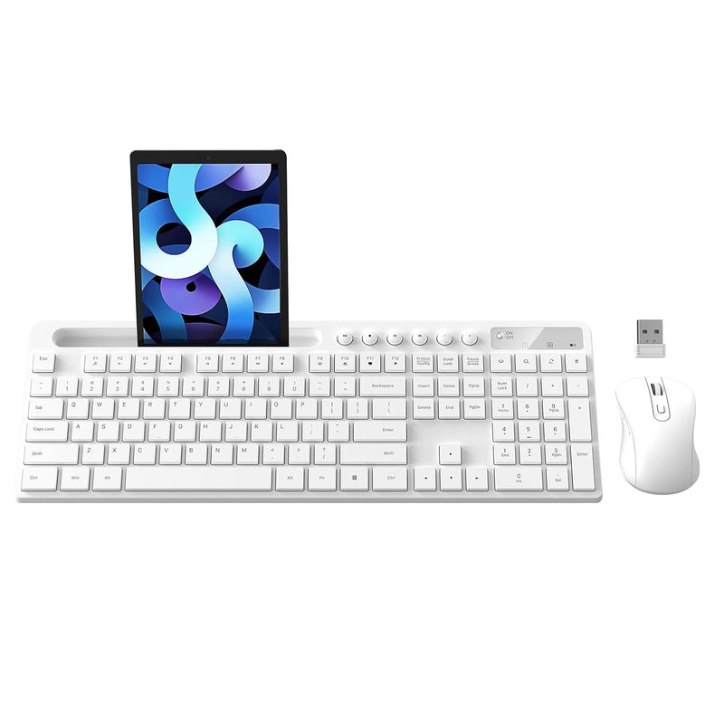 Teclado y mouse inalámbricos compatible con Windows, MacBook y Laptop color Blanco.