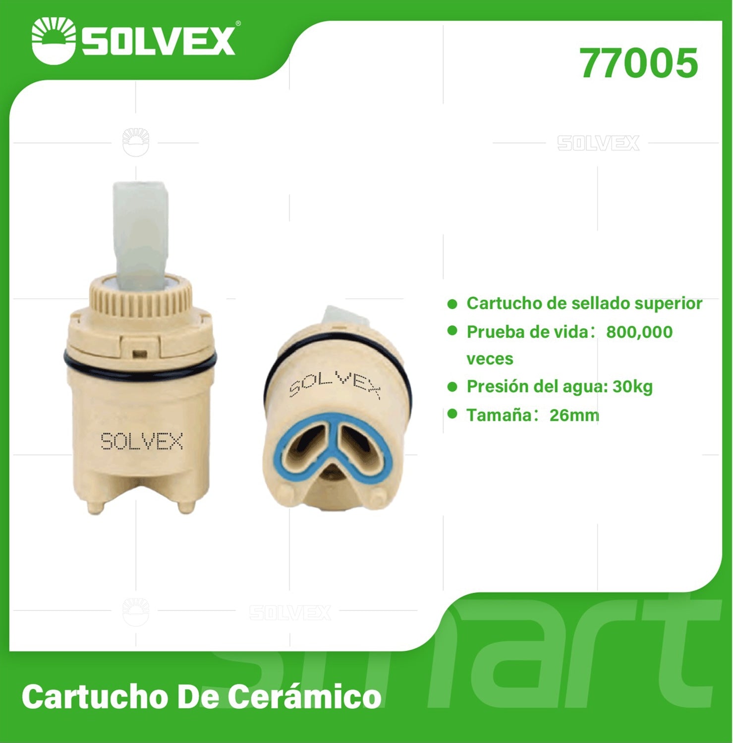 Émbolo de Cerámica 26 mm. Cartucho de Repuesto para Grifos y Llaves de Agua. Presión Máx 30 kg.