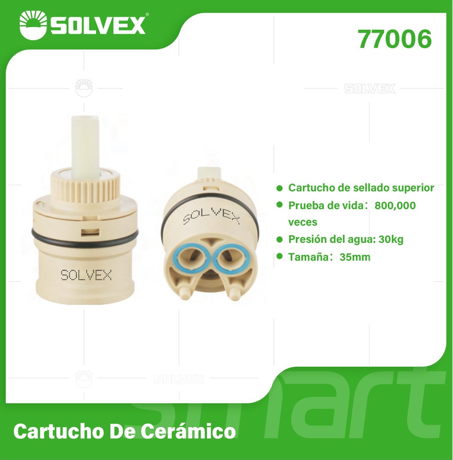 Émbolo de Cerámica 35 mm. Cartucho de Repuesto para Grifos y Llaves de Agua. Presión Máx 30 kg.