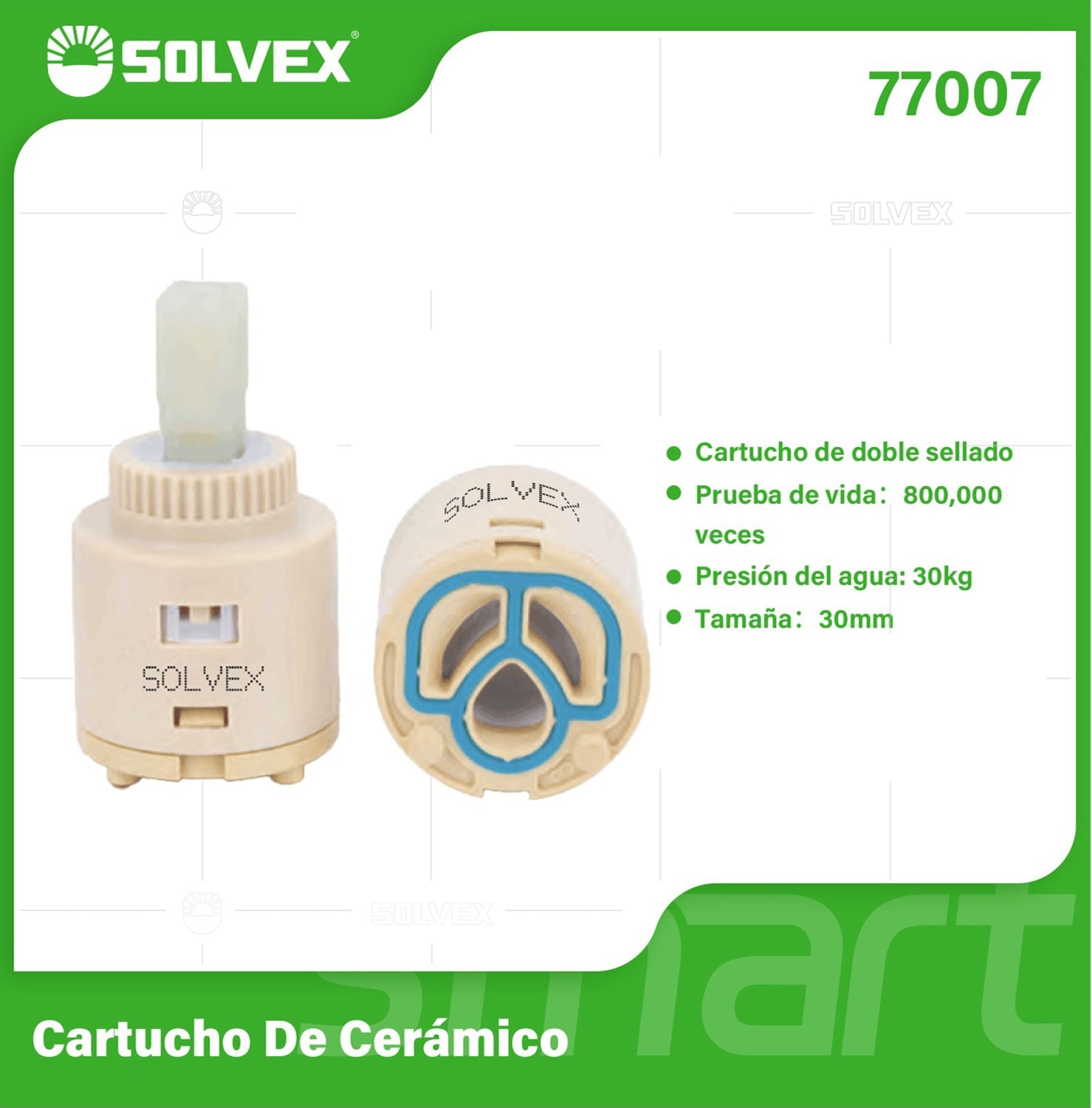 Émbolo de Cerámica 30 mm. Cartucho de Repuesto para Grifos y Llaves de Agua. Presión Máx 30 kg.