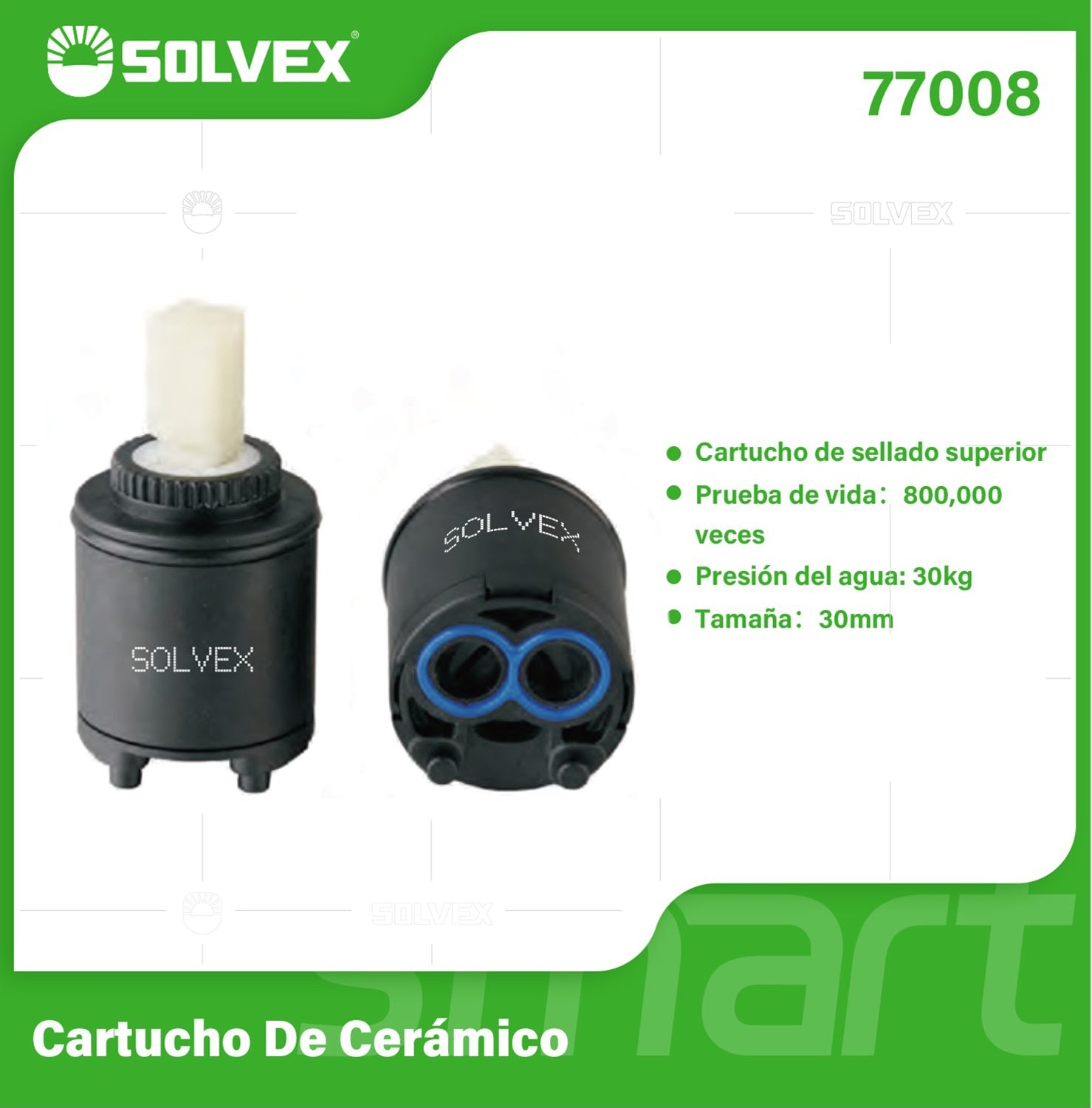 Émbolo de Cerámica 30 mm. Cartucho de Repuesto para Grifos y Llaves de Agua. Presión Máx 30 kg.